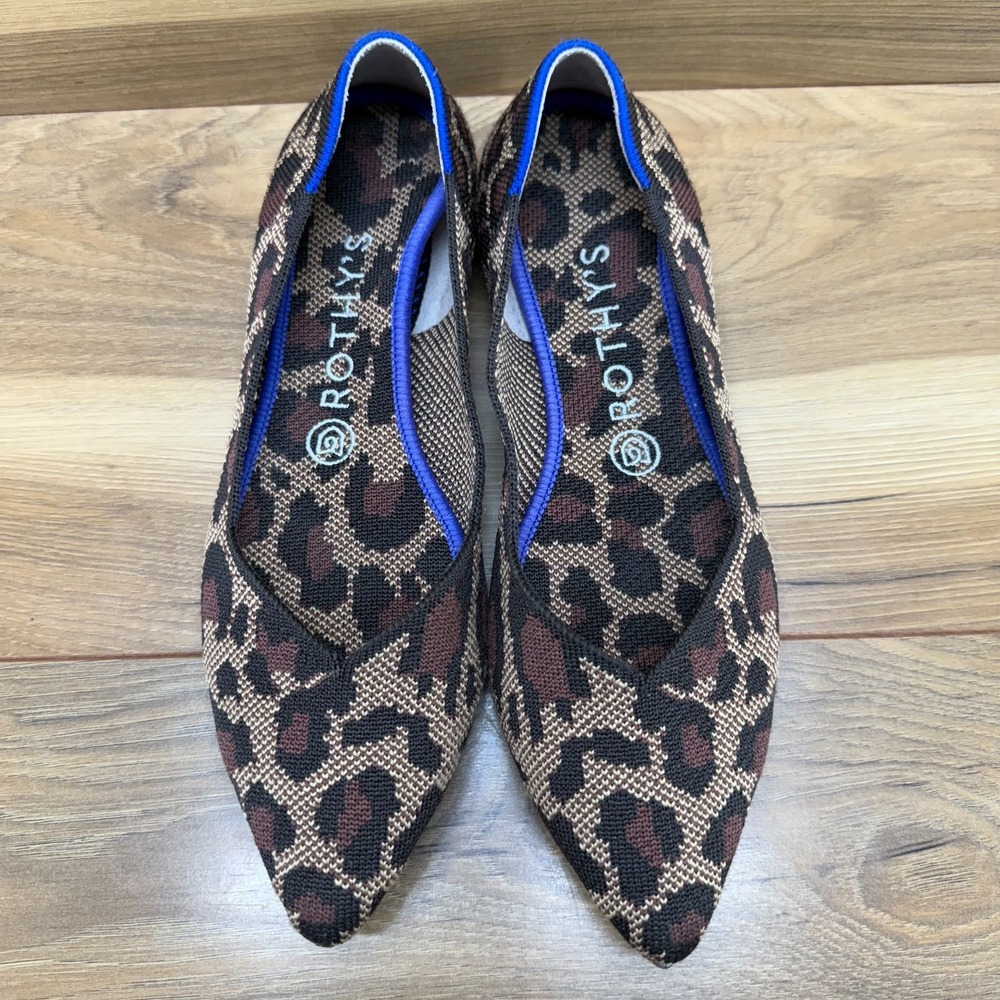 Rothy's Leopard-Print Pointed Flats with Blue Trim